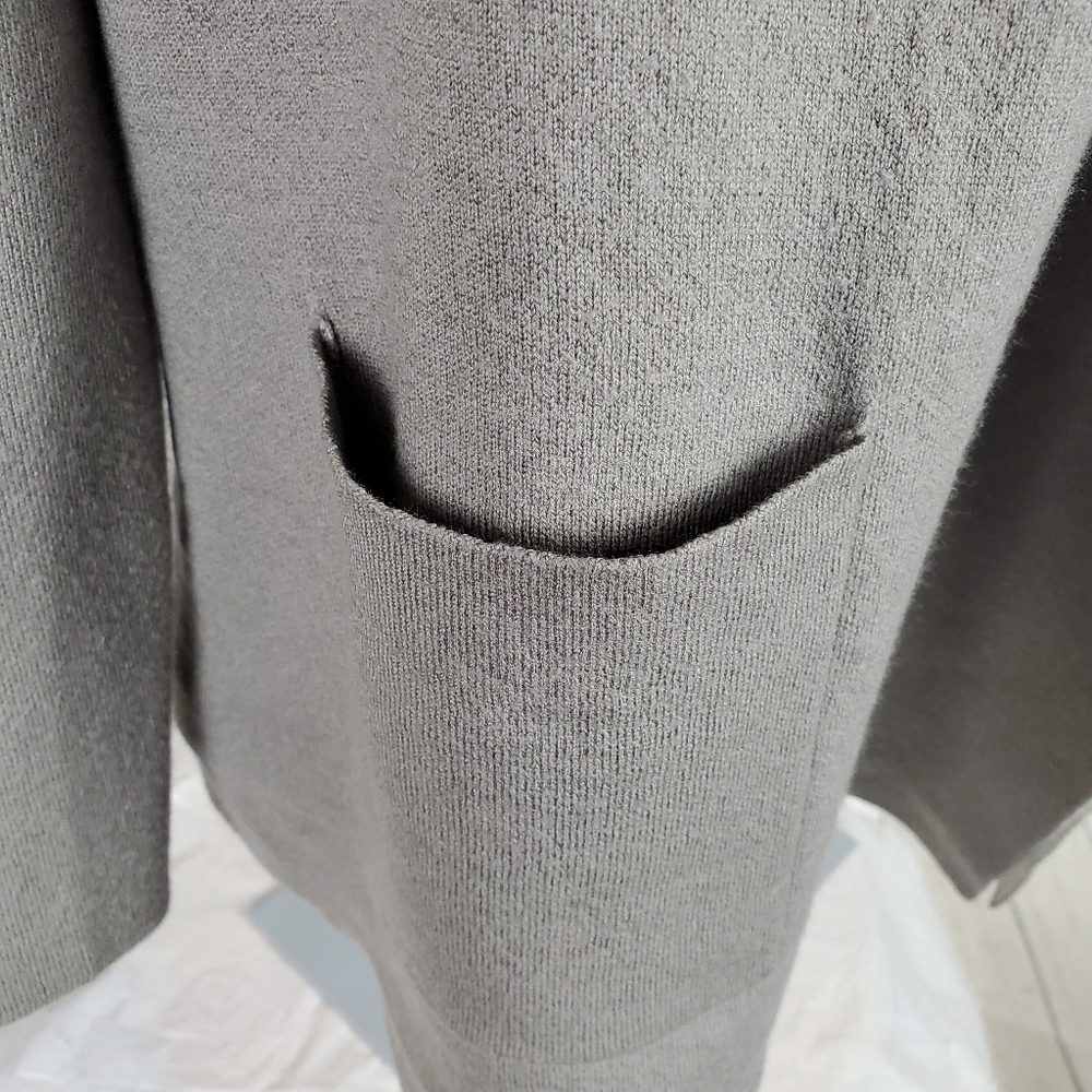 Babaton Fine Merino Wool Cardigan Shawl Collar Taupe Cream Patch Pockets XS - Picture 5 of 10